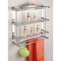 3-Tier Stainless Steel Hanging Bathroom Shelf with Lacther Technique Double Use for Towels and Flower Pots