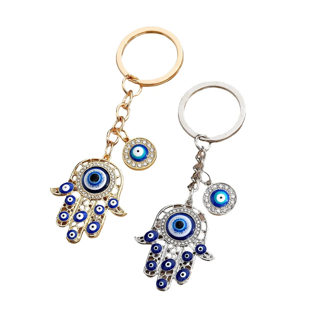 Wholesale Vintage Oil Drop Metal Keychain Fashion Cartoon Lucky Devil Blue Evil Eye Wallet Bag Pendant Enamel Keychain