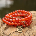 108 Mala Prayer Beads Bracelet Red Agate Tiger Eye Natural Stone Jewelry Multi Layer Wrapped Bracelet