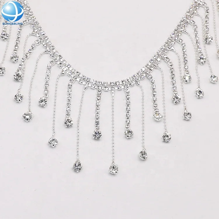 Shiny Diamond China Garment Cup Chain Tassel Rhinestone Trimming for Sewing Clothes Jacket Decorations