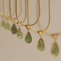 Summer New Transparent Green Water Drop Pendant Necklace Stainless Steel Teardrop Shaped Gemstone Trendy Link Chain Style