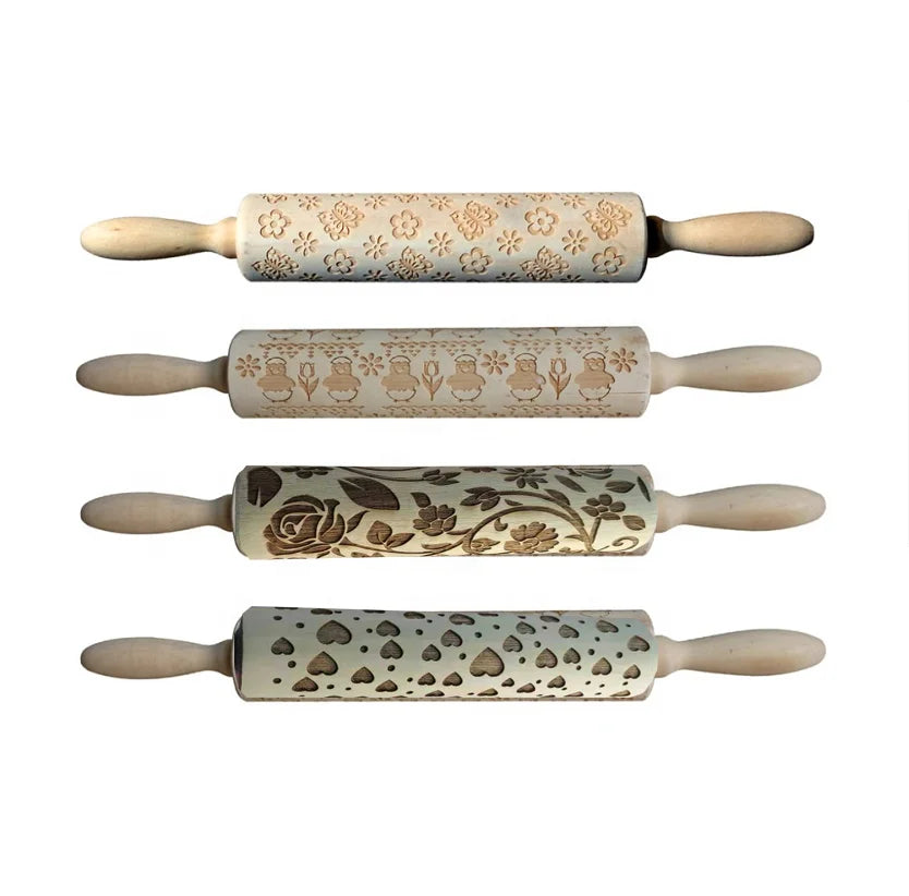 Wholesale New Design Eco-Friendly Kitchen Baking Wooden Rolling Pin 35x4.5cm Natural Custom Logo Easter Engraved Pastry Board