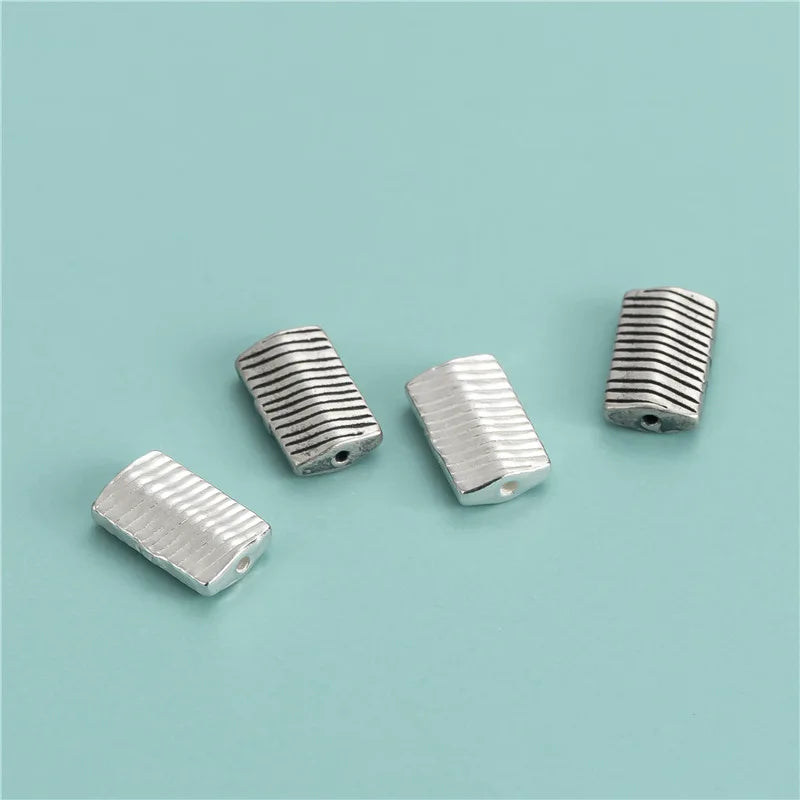 6*11mm Vintage 925 Sterling Silver Flat Striped Rectangle Spacer Beads for Diy Bracelet Necklace Jewelry Making Accessories