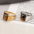 Simple Style Rectangular Titanium Steel Ring Stainless Steel Tiger Eye Gemstone Jewelry Luxury Ring for Men