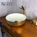SDAYI Small Size Ceramic Golden crocodile Design Wash Basin Modern Sinks for Bathroom