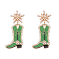 Personalized Custom Cowboy Boots Enamel Pearl Rhinestone Earrings for Women