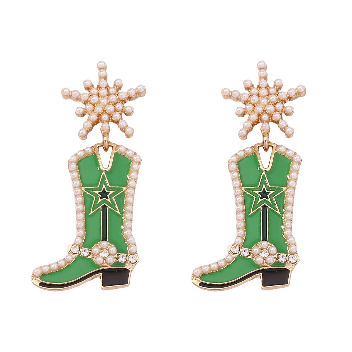 Personalized Custom Cowboy Boots Enamel Pearl Rhinestone Earrings for Women
