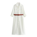 Wholesale New Autumn Middle Sleeve Midi Shirt Dresses for Women With Belt White Dress Women Elegant