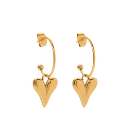 Elegant Design Stainless Steel Love Solid Heart Charms CC Hoop Earrings for Women Trendy Fashion Jewelry
