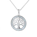 Pure Silver 925 Tree of Life Pendant Necklace with Shell Set Charm Jewelry for Women
