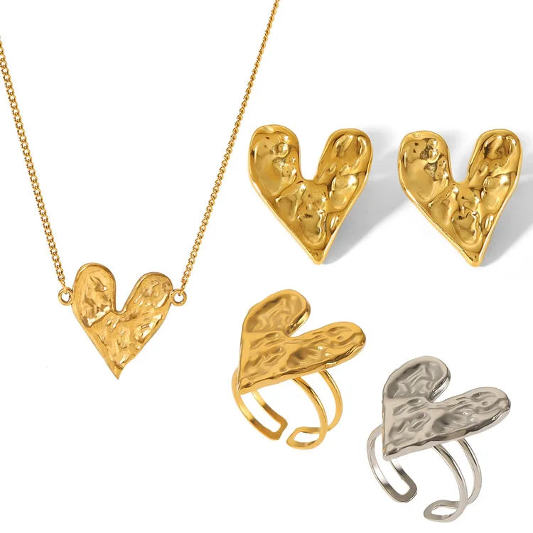 G2457 Wholesale 18K Gold Plated Titanium Stainless Steel Irregular Pleated Wrinkle Heart Stud Earring Fashion Jewelry Earrings