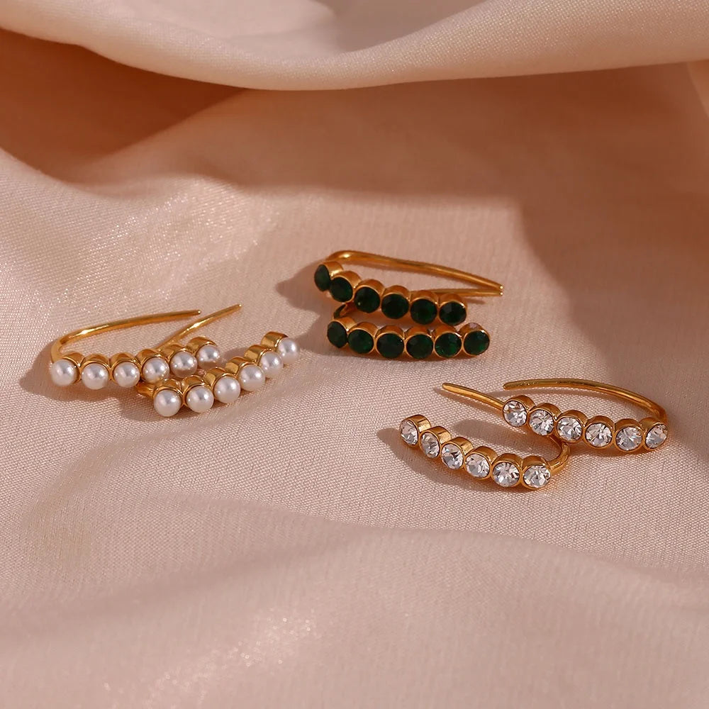 Dreamshow Dainty Pearl & Zircon Stud Earring 18k Gold Plated Stainless Steel Bridal Earrings for Women