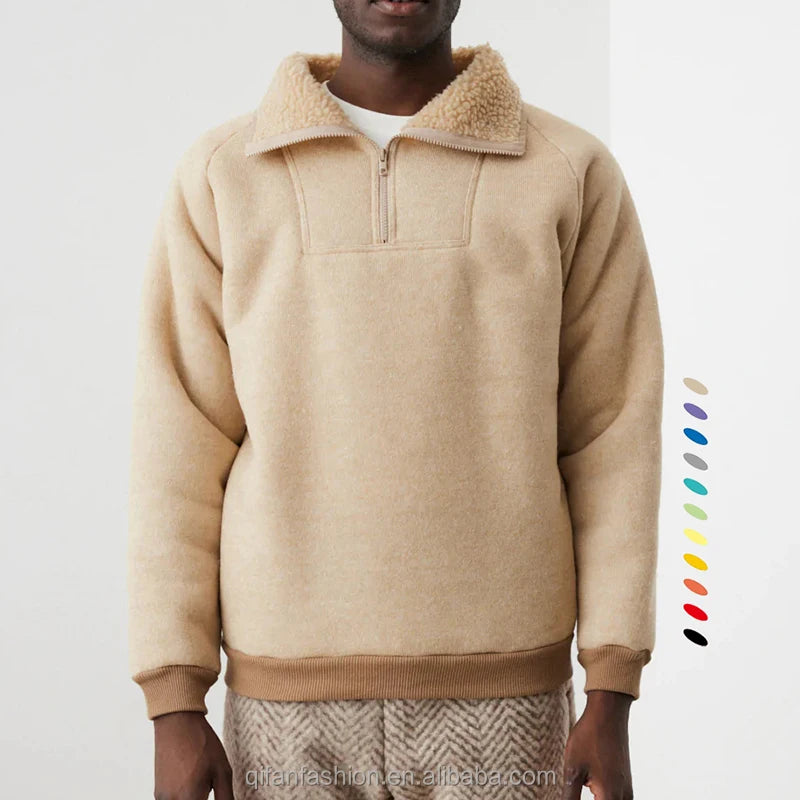 Custom Mens Knitted Fleece Lined 1/4 Quarter Zip Sweatshirt for Men