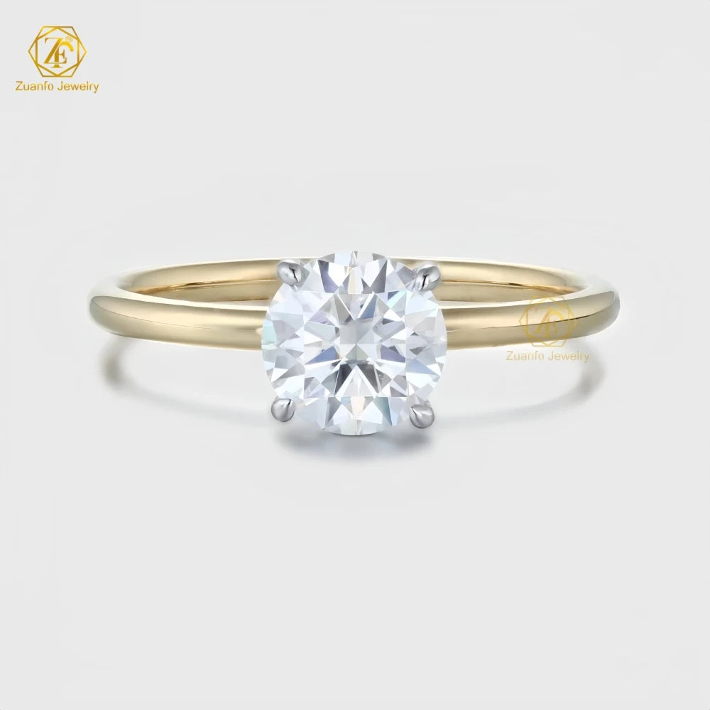 Custom Fine Jewelry Wedding Ring 1ct 1.5ct 2ct 10k 14k 18k Solid Gold Round Cut Solitaire Diamond Hidden Halo Moissanite Ring