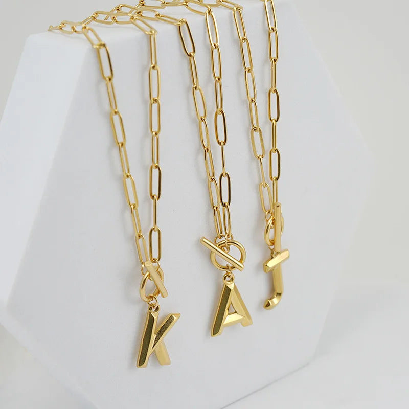 Personalized Stainless Steel Jewelry Custom Initial Letter Pendant Gold Plated Non Tarnish Letter Pendant Necklace
