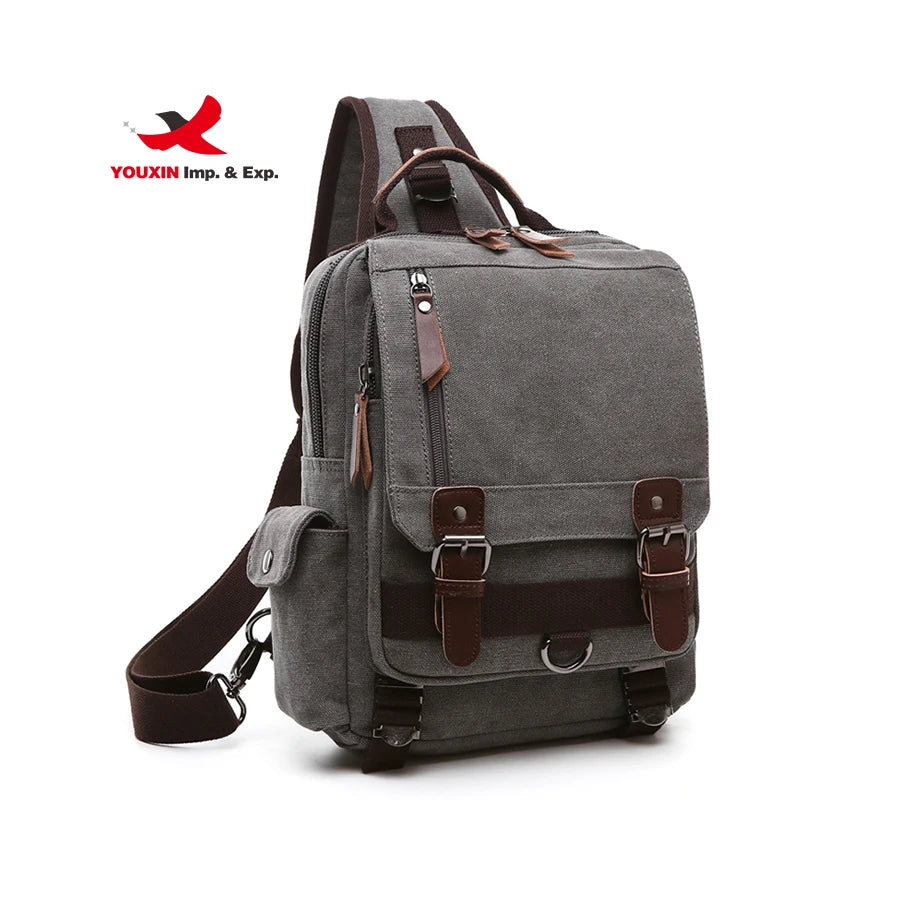 Men Sports Chest Bag Single Shoulder Travel Vintage Canvas Tactical Crossbody Sling Bag