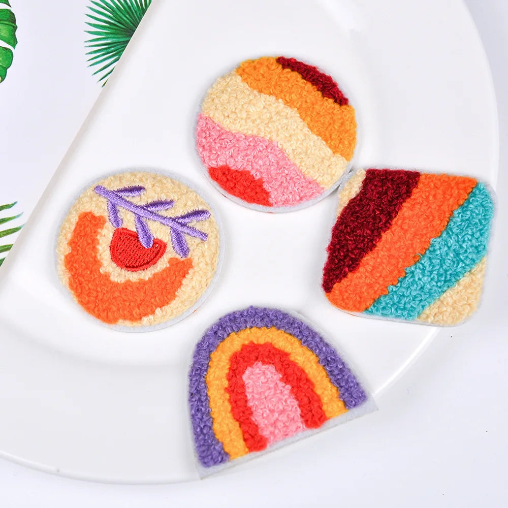 INS Style Iron on  Embroidered  Exquisite  Various Flower rainbow Chenille Patches for Clothes Bag Decoration