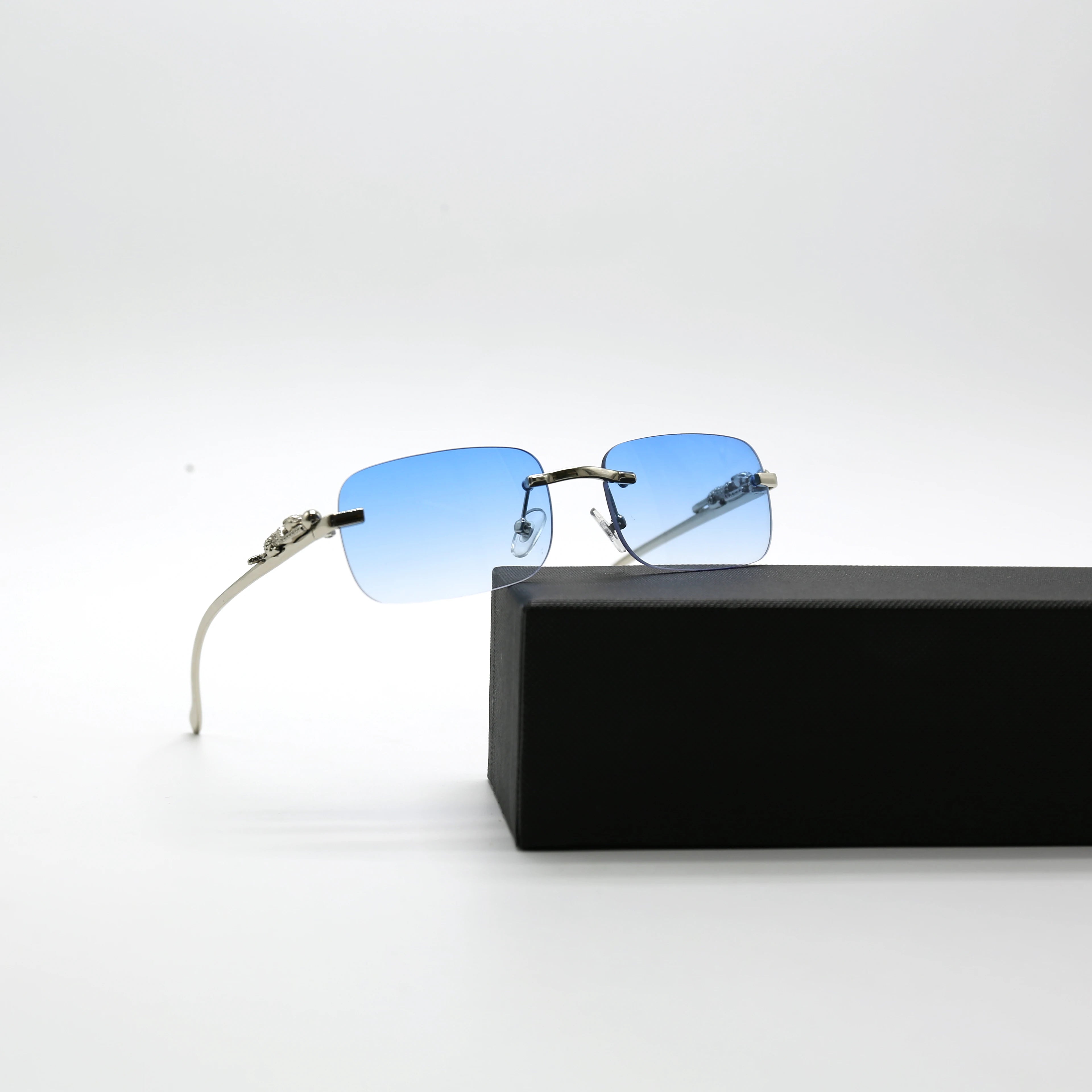 Fashion Modern Custom Logo Trendy Retro Women Men Clear Small Frameless Frame Shade Vintage square Sunglasses