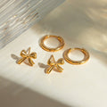 Waterproof Stainless Steel Non Tarnish Bowknot Stud Earrings PVD 18K Gold Plating Huggie Hoop Earrings Set for Women