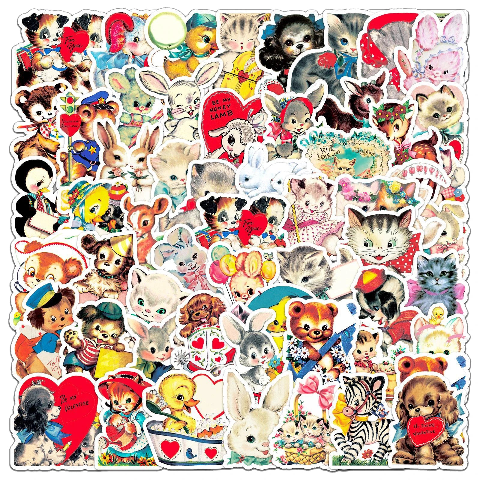 66Pcs Retro Children Plush Toys Graffiti Stickers for Book Bottle Refrigerator Decor Vinyl Animal Dolls Sticker