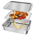 Hot Sale Stainless Steel Baking Sheet Tray Cookie Pan with Cooling Rack Set of 3 Sheets Baking Mat Set Easy Clean