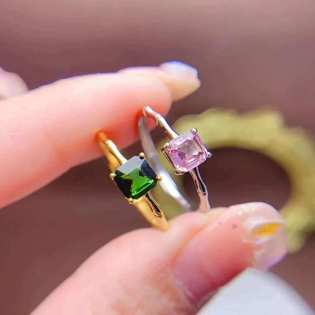 Factory Supply 925 Sterling Silver 18k Gold Plated Natural Gemstone Engagement Wedding Chunky Rings for Women