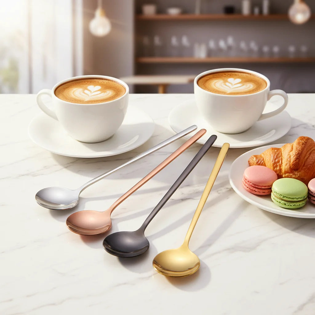 Stainless Steel Korean Design Eco-Friendly Serving Spoon with Silver Gold Rose Gold Finish for Ice Cream Coffee Tea