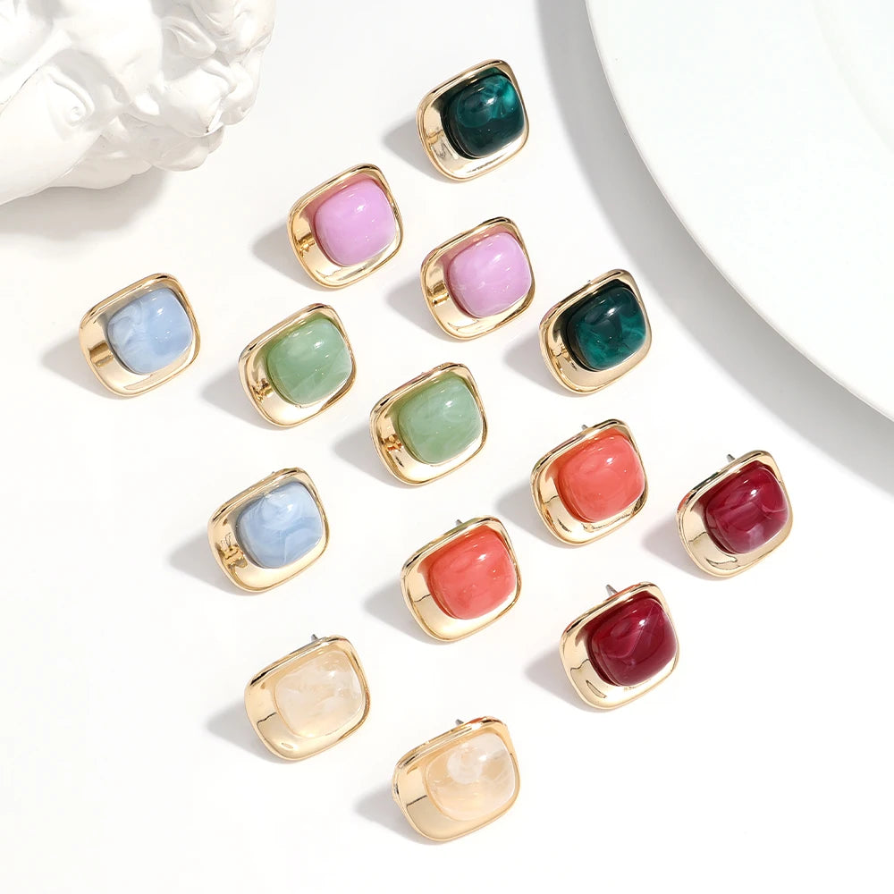 Elegant Geometric Square Stud Earrings for Women Fashionable Resin Jewelry with Trendy Colours for Anniversary Occasions