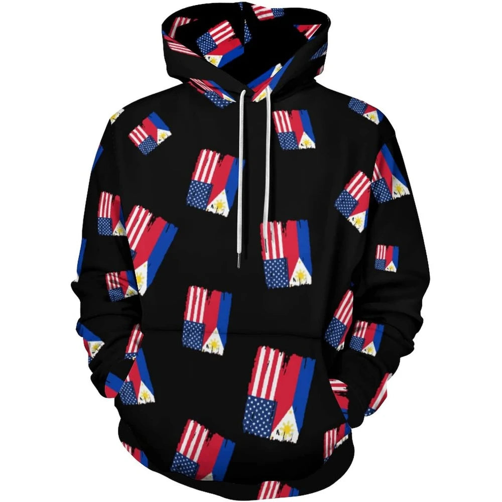 Fitspi Wholesale Custom Country American Philippines Flag Casual Hooded Sweatshirt Print Pullover With Pocket for Men Women