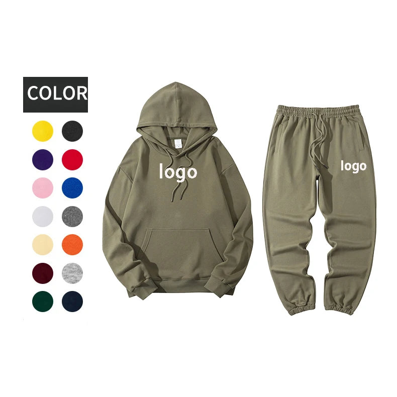 Wholesale Heavyweight French Terry Sweatsuits Unisex Blank Plain Tracksuit Manufacturer Custom Men's Hoodie and Jogger Set