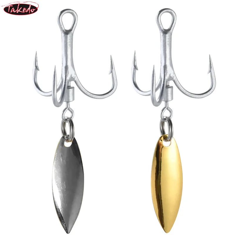 TAKEDO 1# 2# 4# 6# 8# 10# Treble Hook With Spinner Spoon Stainless Steel Fishing Triple Hook Rotating Sequined Fish Hooks