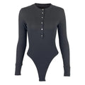 Women Clothing White Black Soft Cotton Ribbed Long Sleeve Front Button Compression Bodysuits