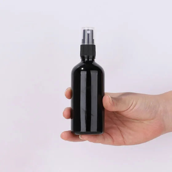 Custom Glass Lotion Bottles 30ml 50ml 100ml Spray Pump Bottle with PP Lid Empty Black Cosmetic Bottle