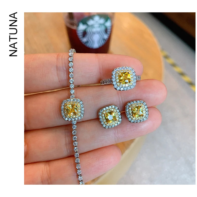 Natuna Fashion Jewelry Brass Moissanite Tennis Bracelet Quality Brass Zircon Jewelry Set Brass Ring for Women