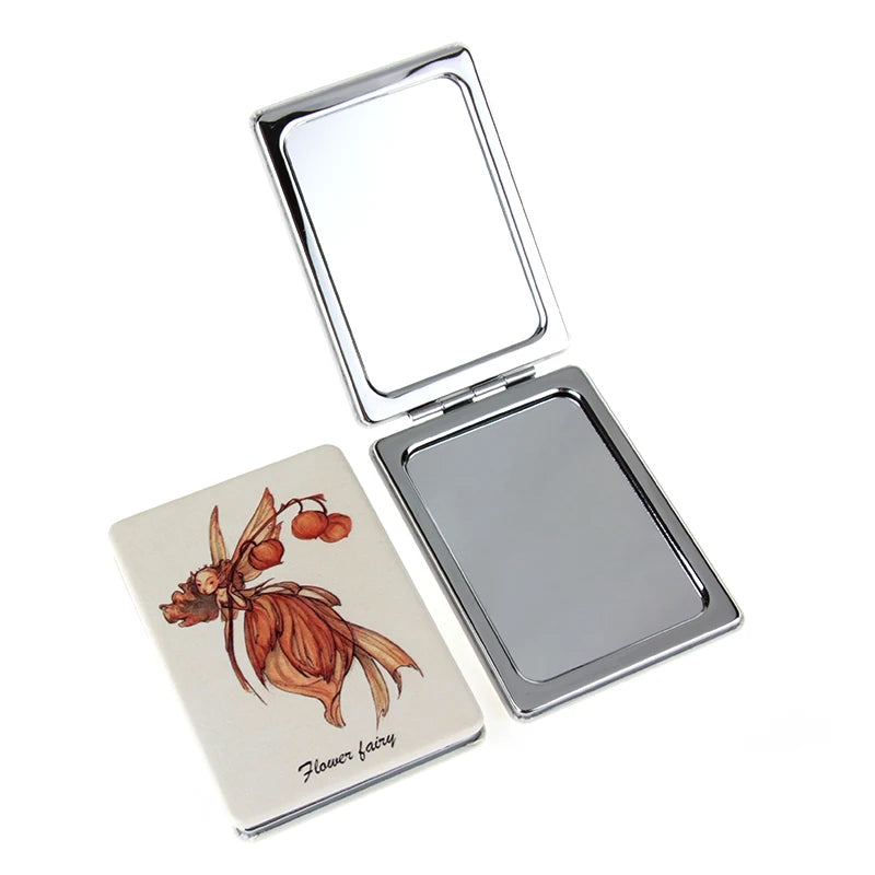 Mini Fat Rectangular Foldable PU Leather Double Sided Makeup Compact Mirror