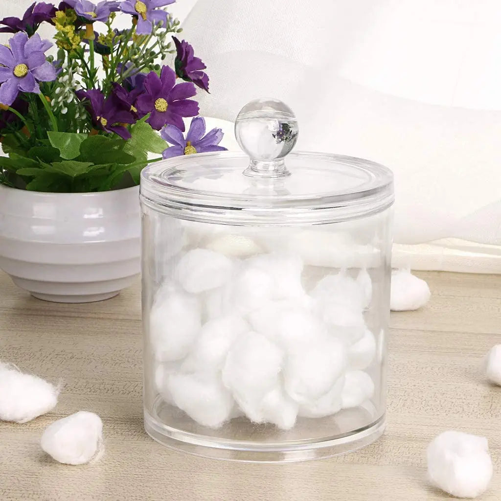 Cotton Ball and Swab Organizer with Lid Apothecary Acrylic Jar Makeup Cotton Organizer Bathroom Storage Canister Jar for Cotton