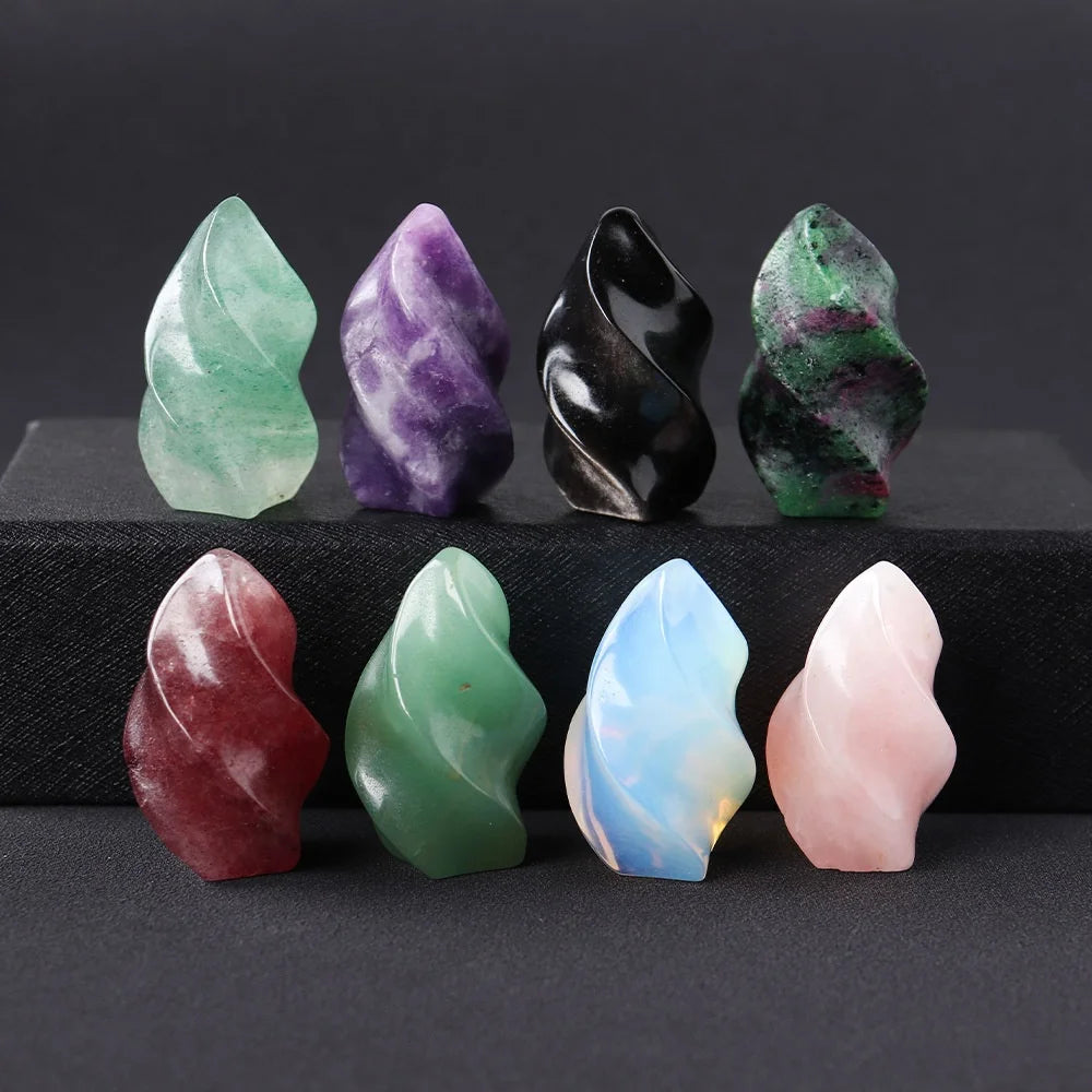 New Arrived Healing Gemstone Crafts Natural Quartz Carved Flame Mini Rose Quartz Crystal Torch