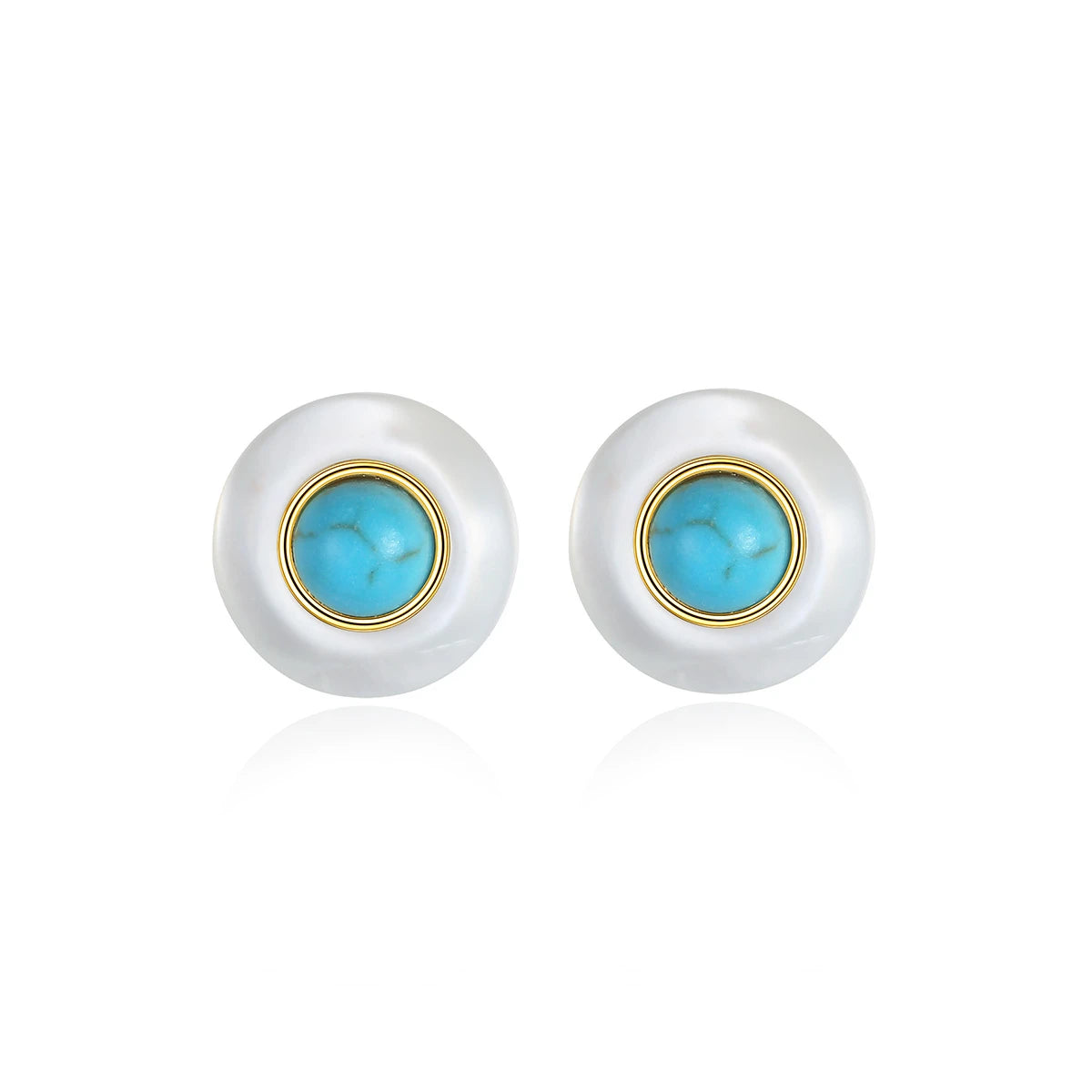 Daidan Round Earrings Women Boho Earrings Silver and Turquoise Sterling Silver 925 Turquoise Stud Shell Earrings