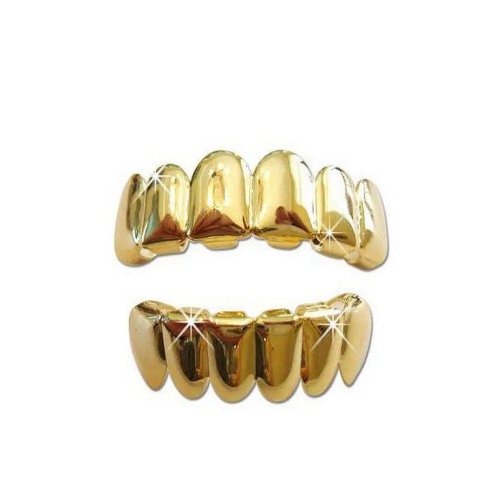 Trendy Brass Vacuum Gold Plated Jewelry Metal Hip Hop Tooth Braces Grillz Set Teeth Fashion