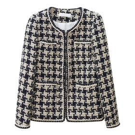 Coat Women's Autumn and Winter New Fashion Versatile Slim Thousand Bird Plaid Thick Tweed Top