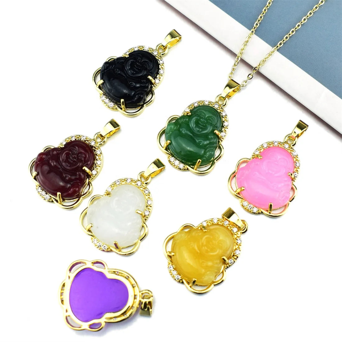 Ethnic Style Religious Lucky Amulet Fortune Jewelry Base Crystal Cubic Zirconia Inlay Necklace Maitreya Buddha Pendant Necklaces