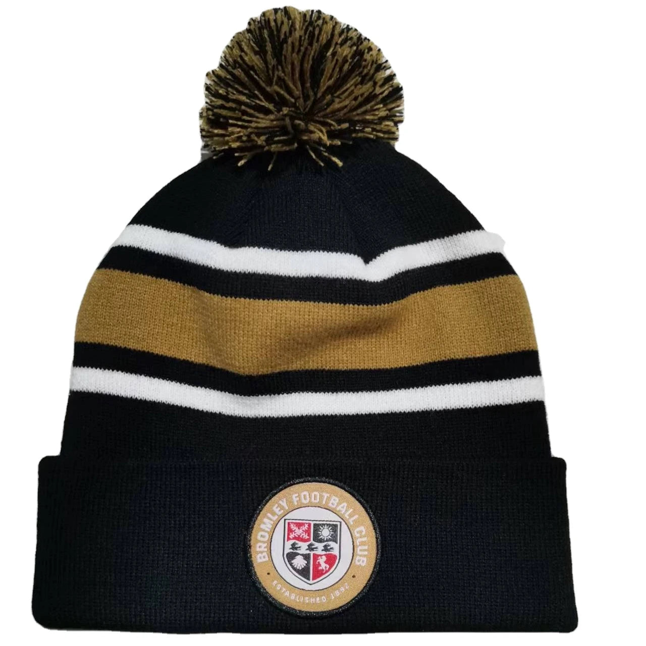 Branded Knitted Cuff Sports Toque Embroidered Winter Beanie Bobble Toques Custom Embroidery