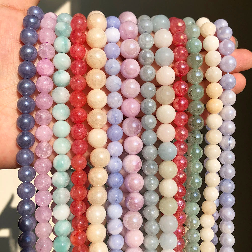 Wholesale Smooth 6MM-12mm Yellow/Green/Pink/Red/Purple Angelites Stone Beads for Jewelry Making DIY