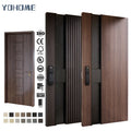 Yohome Hot Selling Custom Wood Door House Exterior Modern Mahogany Wood Entry Solid Front Door with Solid Iron Plate Handle