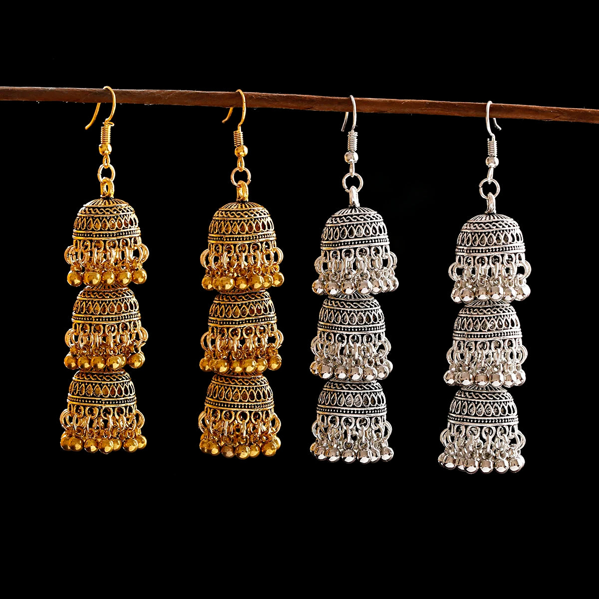 Women's Egypt Vintage Gold Silver Jhumka Earrings Indian Jewelry Turkish Bells Tassel Statement Earrings Tribal Gypsy