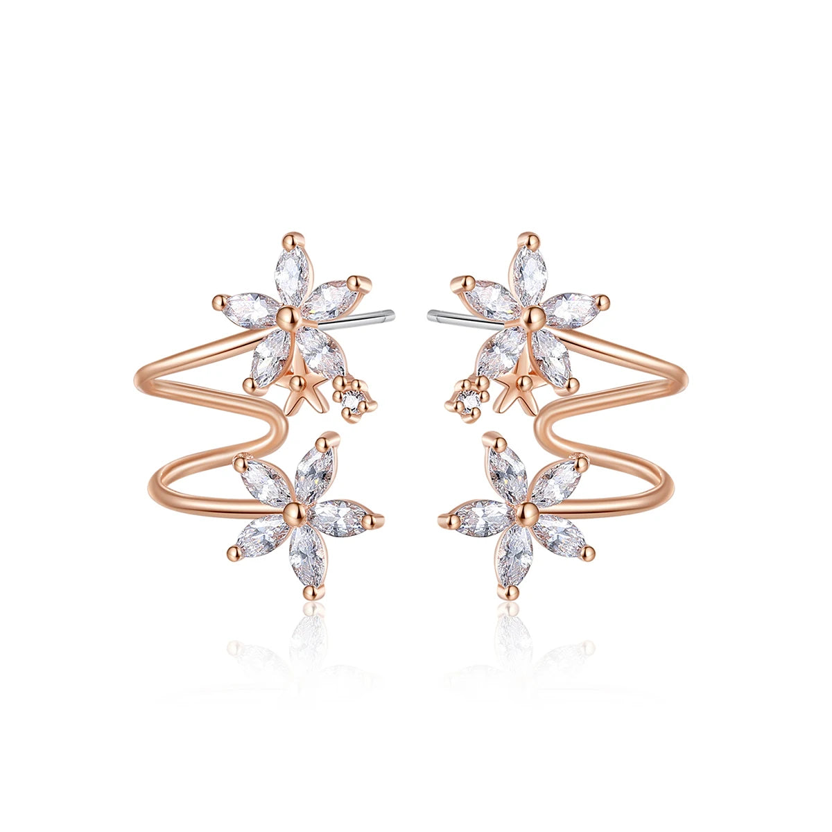 LUOTEEMI Rose Gold Plated Flower Shape Fashion Geometric Zircon Ear Wrap Cuff Clip on  Earrings for Women 2021