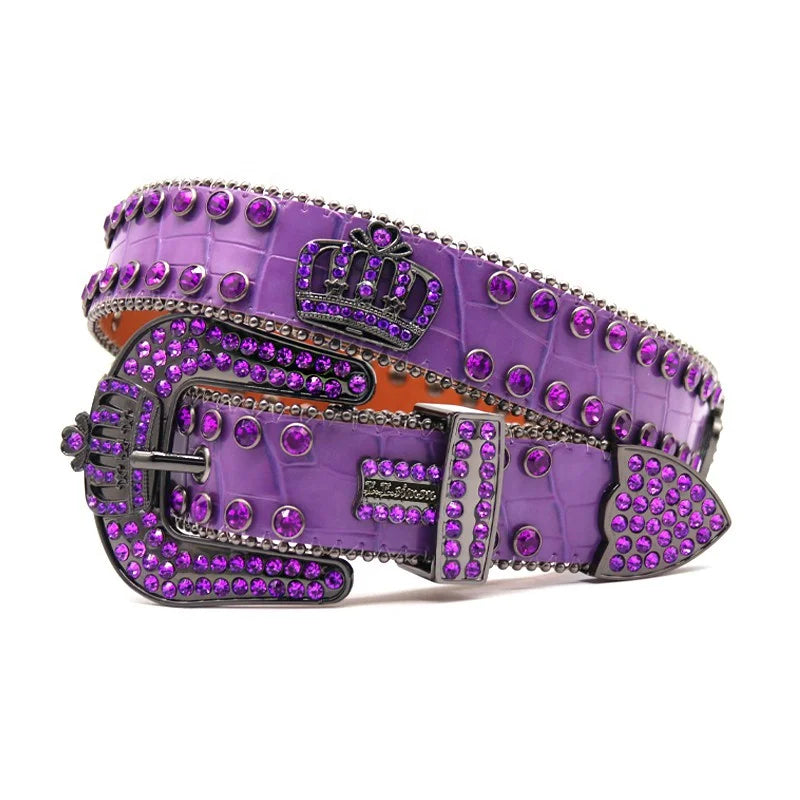 Western Belt Hot Luxury Crystal Rhinestone  Fashion Trend Belt Inlaid With Full Diamond Zinc Alloy Crown Button Head Belt