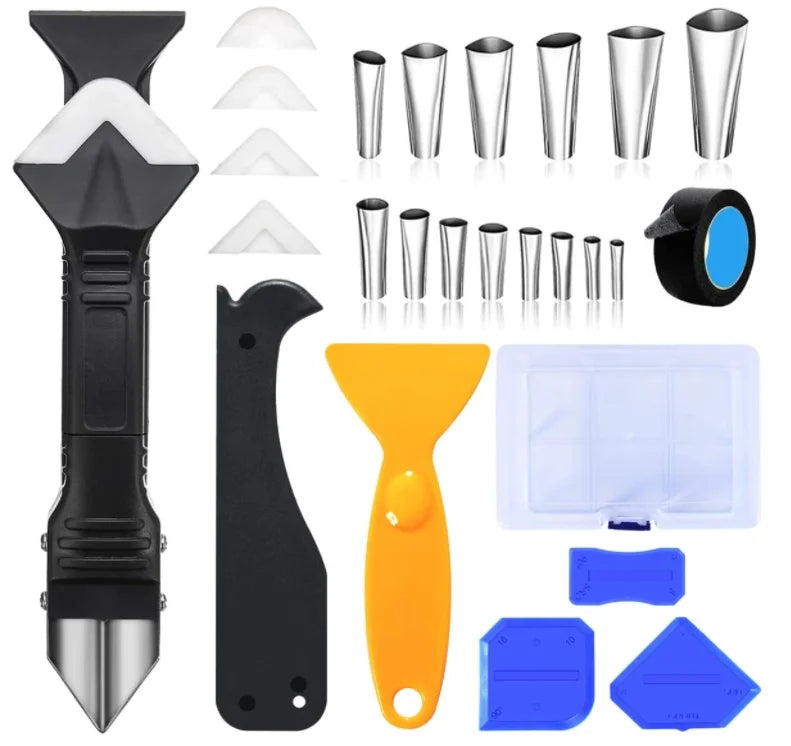 26PCS Caulking Finisher Tool Kit 3 in 1 Tools(Stainless Steel Head) Sealant Nozzle Kit