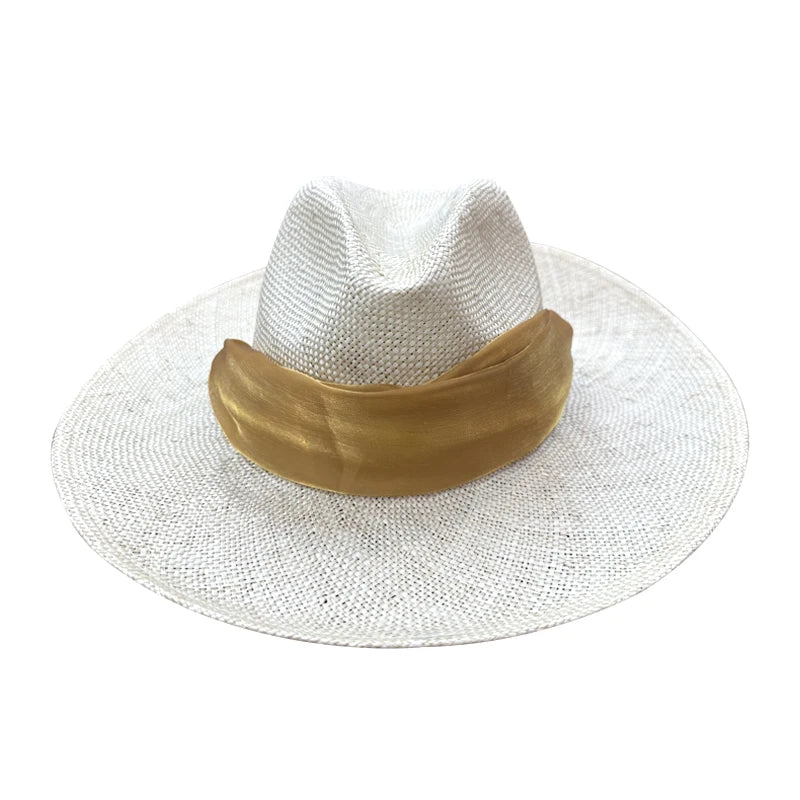 New Fashion Unisex Striped Raffia Panama Hat Summer Beach Adults Casual Parties Fishing Outdoor Activities Fedora Hat