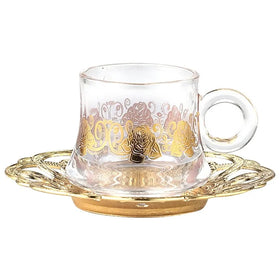 New Arrived Electroplate Gold Decoration Ethiopia Glass Coffee Cup Saucer Tea Set 2026 Cup Gift Box